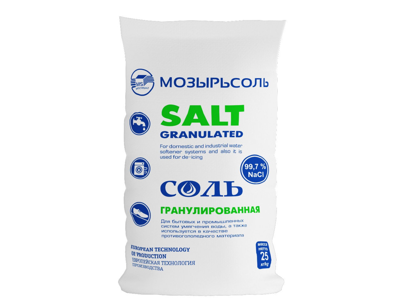Соль гранулированная 25 кг «Мозырьсоль»
